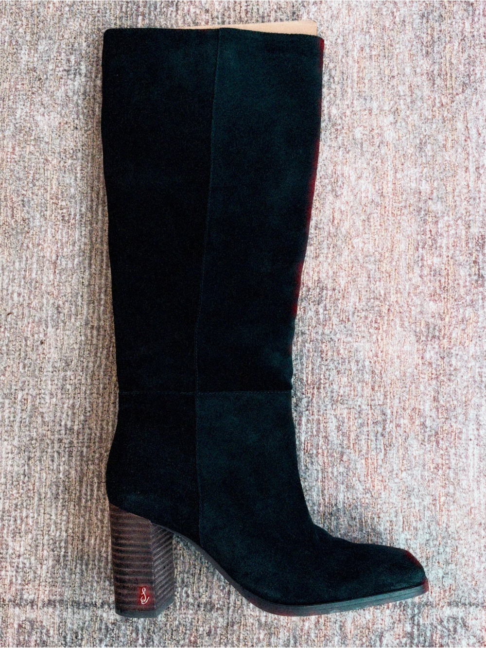 Sam Edelman Black Suede Knee-High Block Heel Boots